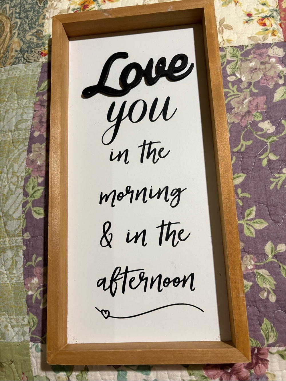 Love You Script Wall Sign with Natural Wood Frame - Black on White